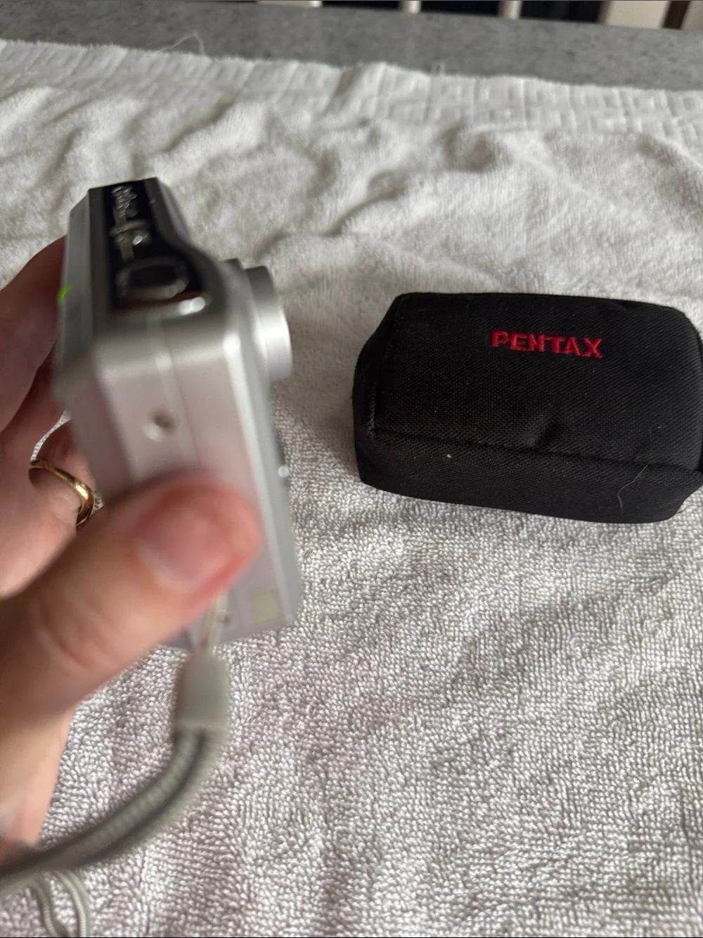 Pentax Silver Compact Point-and-Shoot Digital Camera with case